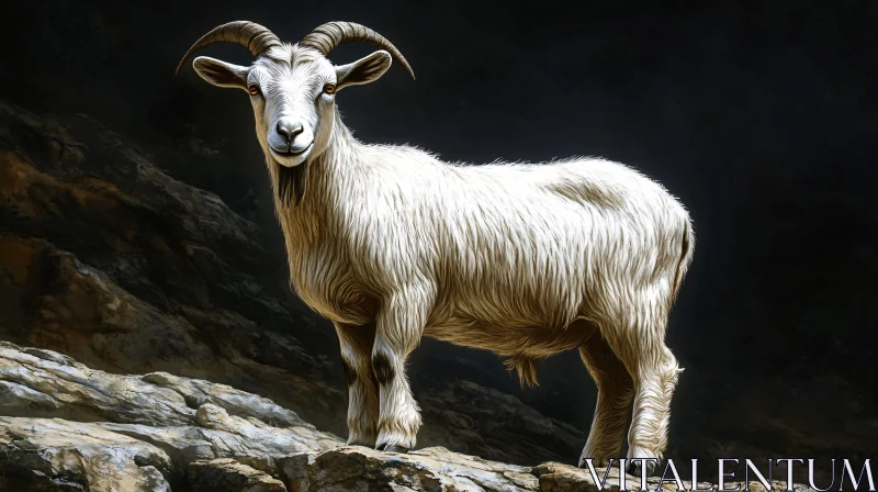 Goat with Curved Horns in Nature AI Image