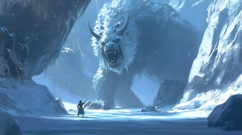 Warrior vs. Monster in Snowy Battle