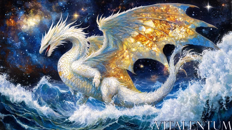 AI ART White Dragon in Starry Sea