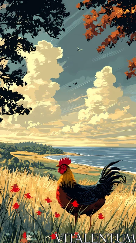 AI ART Coastal Rooster Scene