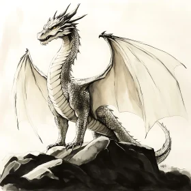 Dragon on Rocks Artful Illustration