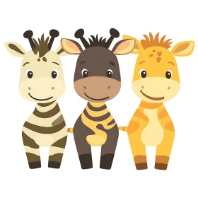 Cute Giraffe Cartoon Trio Art