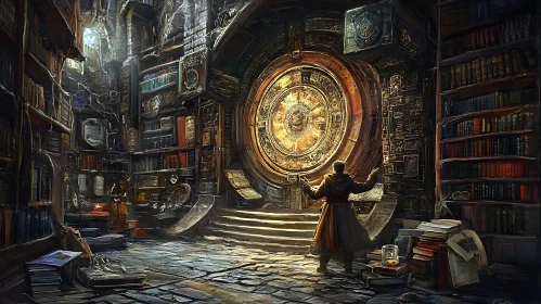 Mystic Library with a Clock