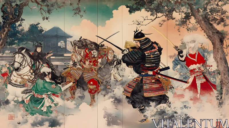 Epic Clash: Samurai Art Illustration AI Image