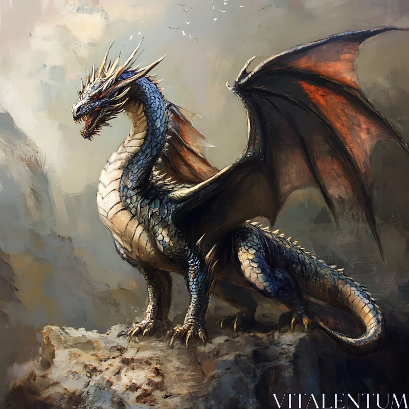 AI ART Fantasy Dragon on Mountain Ledge