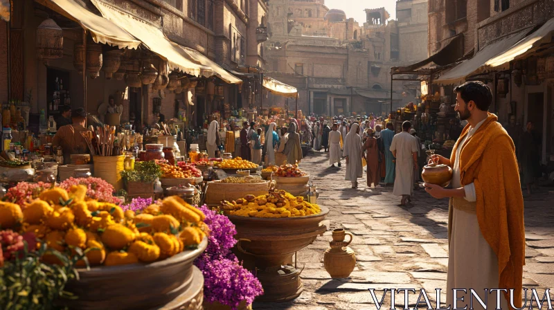 Busy Marketplace in Ancient City AI Image