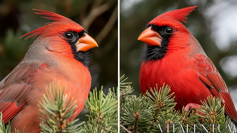 Crimson Cardinals on Green Branch AI Image