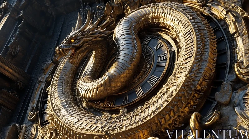 AI ART Gilded Dragon Timepiece Sculpture