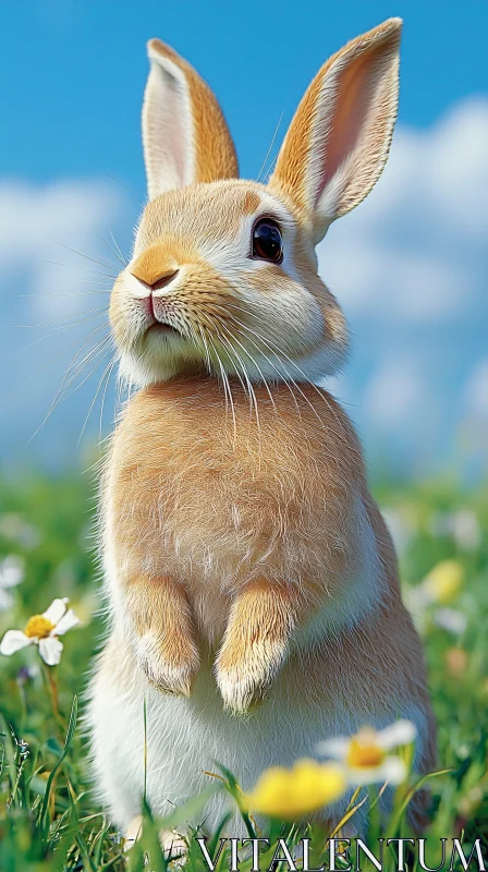 Alert Rabbit Among Meadow Flowers AI Image