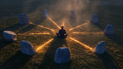 Person Meditating in a Stone Circle