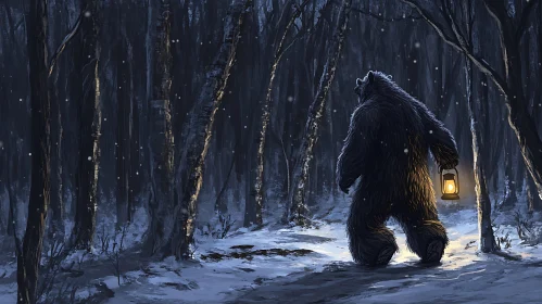 Winter Forest Bear with Lantern