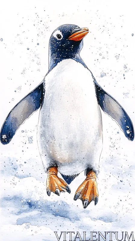 Graceful Watercolor Penguin Illustration AI Image