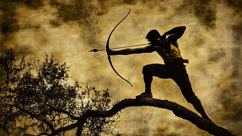 Silhouette Archer with Bow