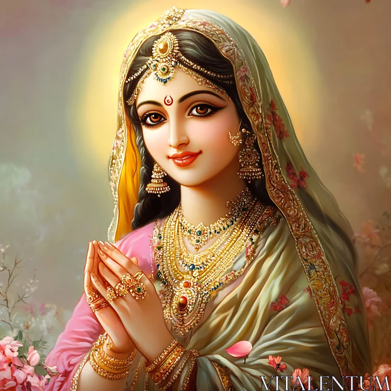 Serene Deity Image with Gold Jewelry AI Image