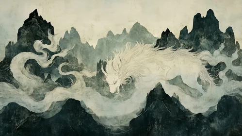 Ethereal Dragon Over Mountain Landscape