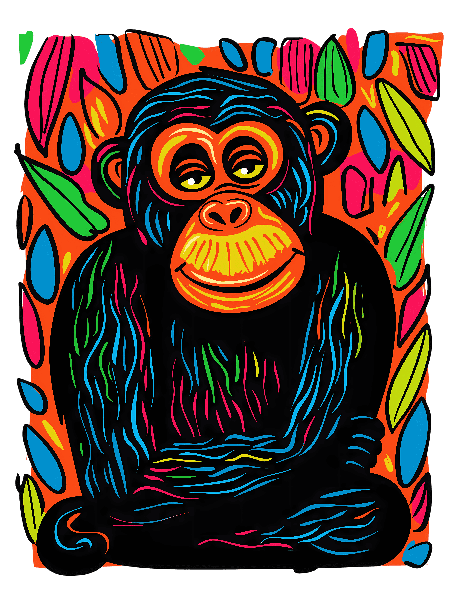 Vibrant Monkey Art for Apparel POD Design