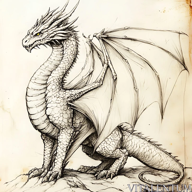 AI ART Detailed Dragon Drawing on Parchment