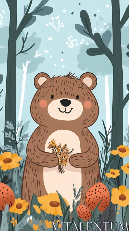 Whimsical Forest Bear Illustration AI Image