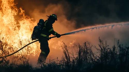 Firefighter in Action Amidst Flames
