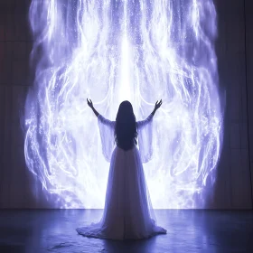 Woman in White Dress and Light Portal