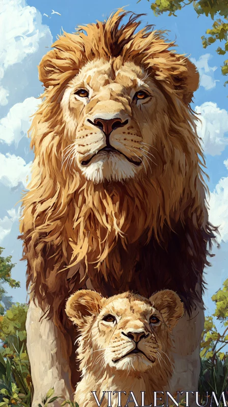 Lion and Cub in Nature AI Image