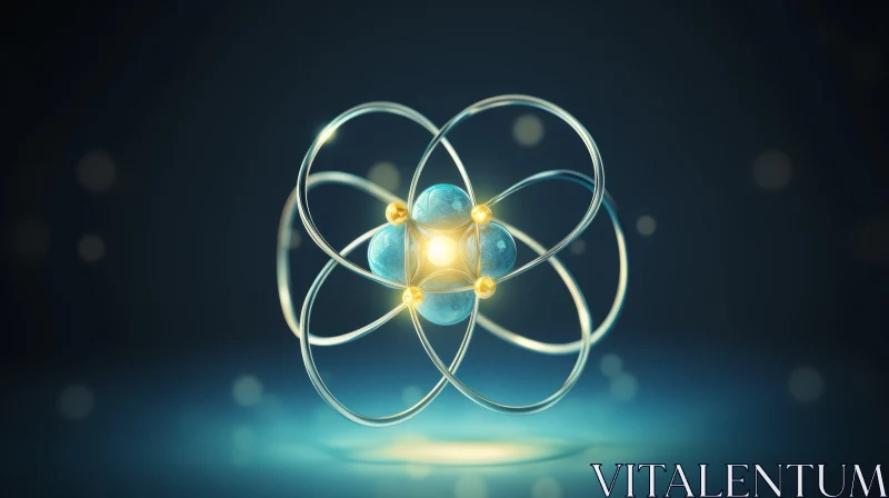 Captivating Metal Atom Artwork in Blue and Gold AI Image
