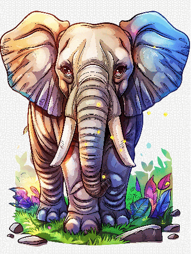 Cartoon Elephant in Tropical Setting - Perfect for Kids POD Design