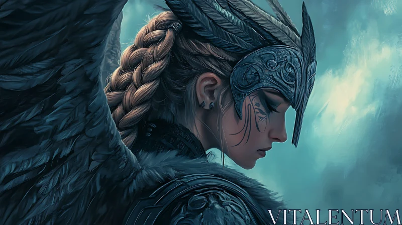 AI ART Pensive Armored Woman with Wings