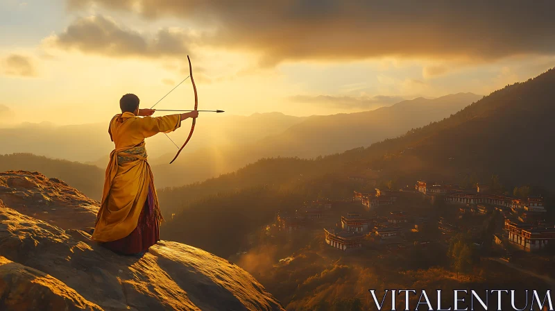 AI ART Golden Hour Archer on Mountain Peak