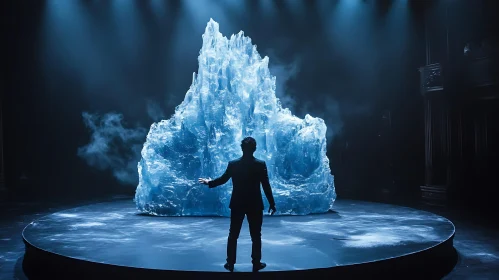 Frozen Moment: Man Confronts Ice Art