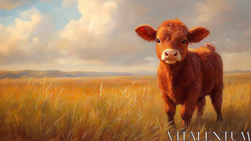 Rustic Cow in a Serene Landscape AI Image