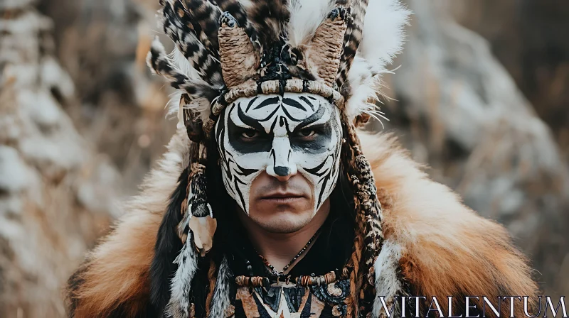 Man with Face Paint and Feathers AI Image