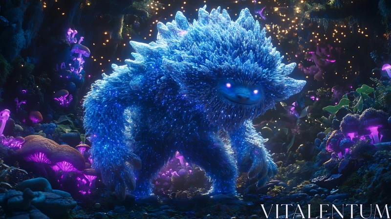 AI ART Luminous Blue Beast in Magical Woods