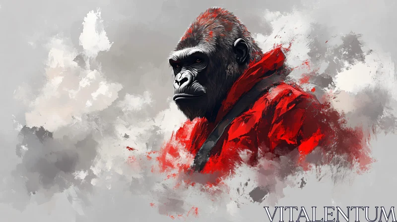 Gorilla in Red: Abstract Expression AI Image