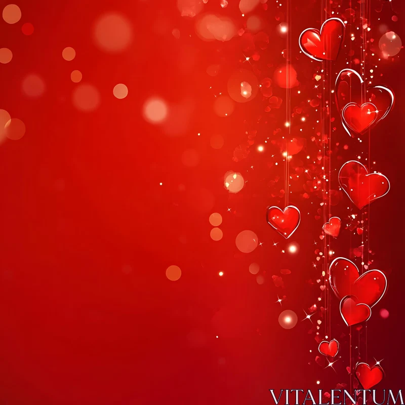 Floating Hearts on Red Backdrop AI Image