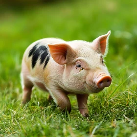 Cute Piglet Exploring Fresh Grass in the Outdoors