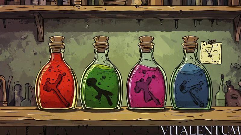 Colorful Potion Bottles Still Life AI Image