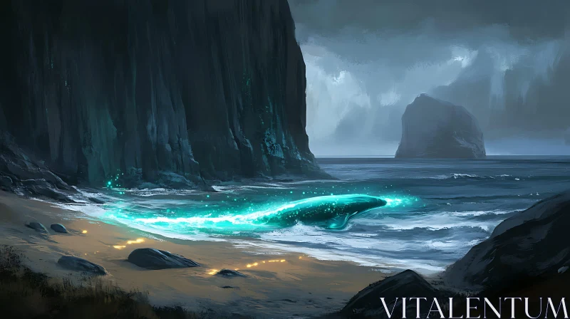 AI ART Glowing Whale at the Coastline