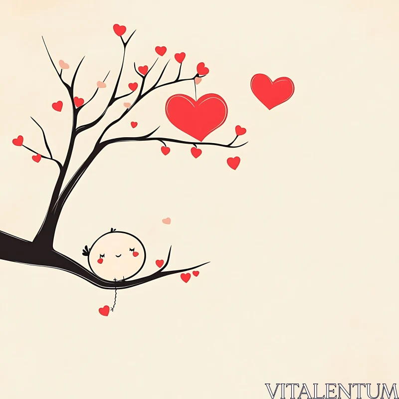 Illustration Of Tree With Hearts AI Image