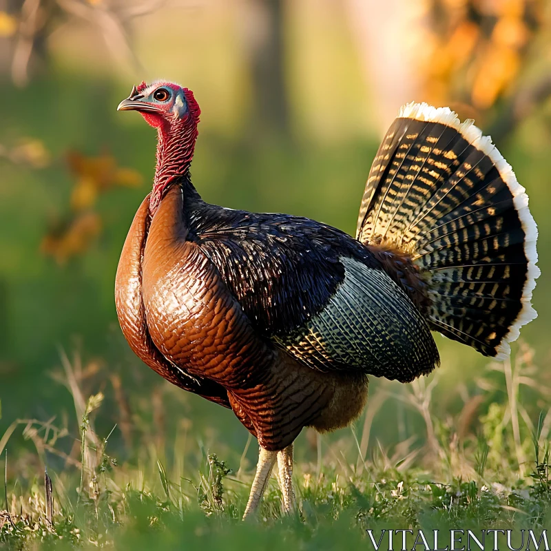 Wild Turkey in Grassy Field AI Image