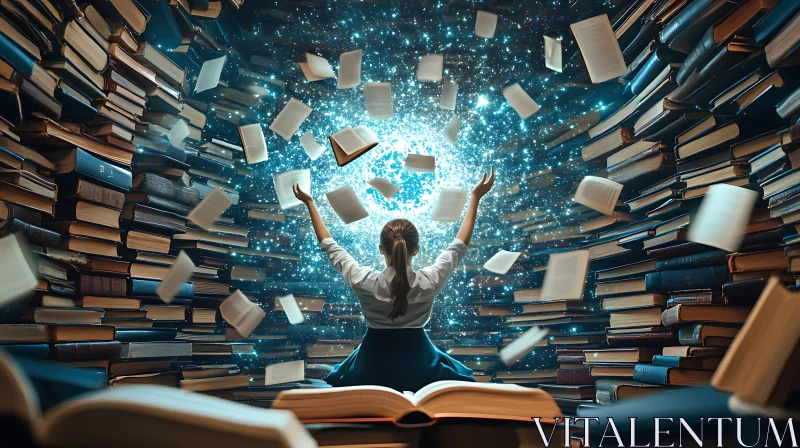 AI ART Magical Books: Woman Embracing Literary Realm