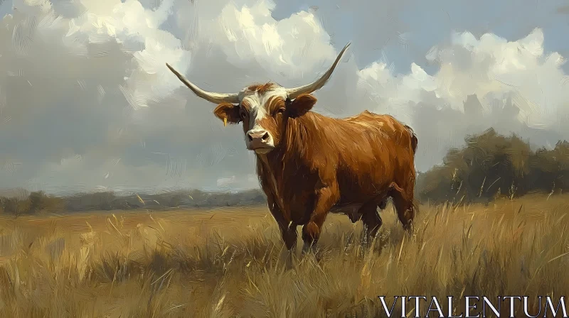 Oil Painting of a Cow in Nature AI Image