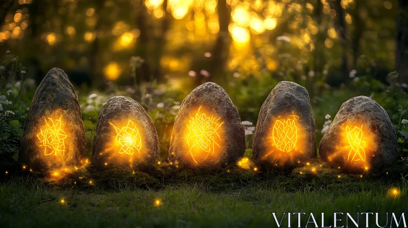 AI ART Glowing Runes on Ancient Stones