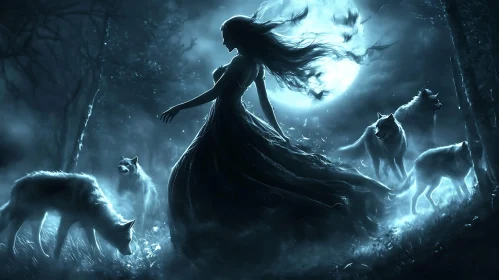 Mystical Moonlight Encounter with Wolves