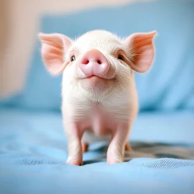 Charming Pink-Nosed Piglet on Soft Blue Blanket