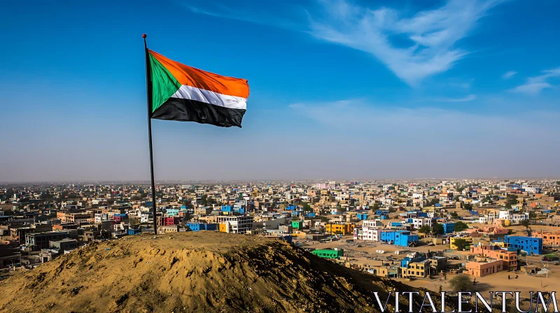 City View with Sudanese Flag AI Image