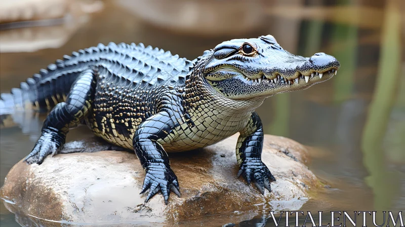 Alligator Resting on Rock AI Image