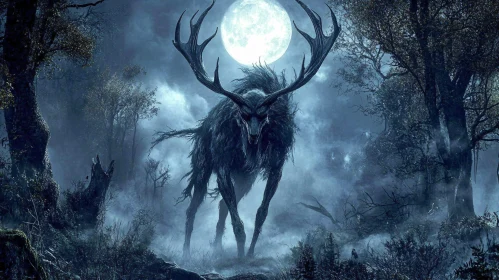 Mystic Forest Creature Under Moonlight