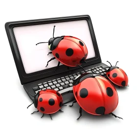 Ladybugs on Laptop Keyboard and Screen