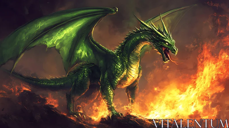 Emerald Dragon in Inferno AI Image